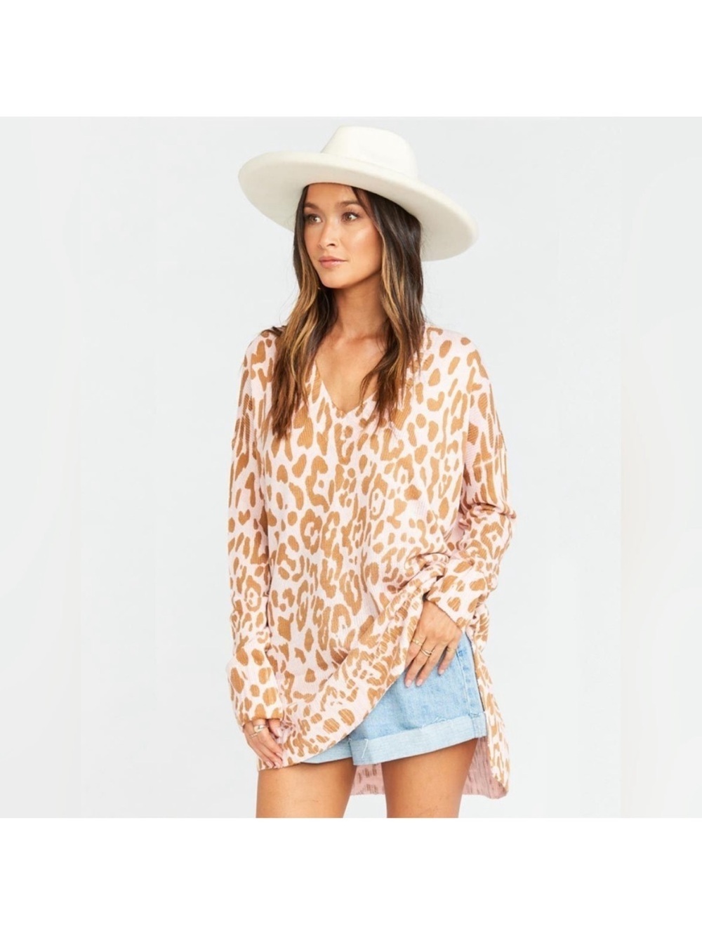 Show Me Your MuMu Leopard Print V-Neck Cliffside Tunic Sweater Sz XS